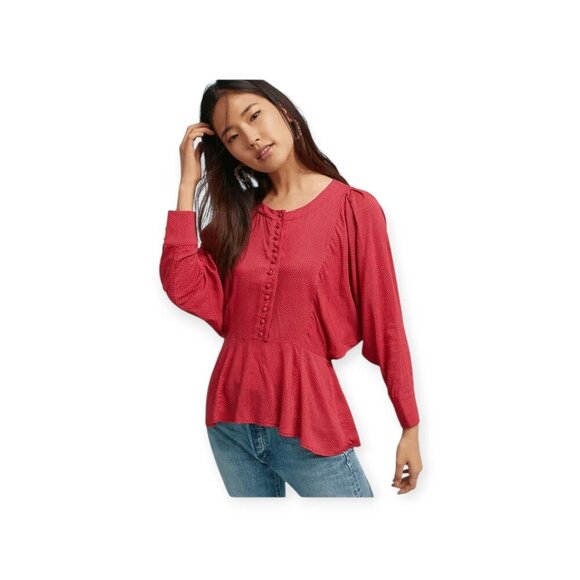 Anthropologie Maeve Red Polka Dot Dolman Blouse Sz S - Picture 11 of 11